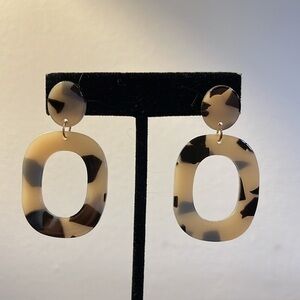 Bohemian Cheetah Taupe and Black Acrylic Dangle Earrings with a Post